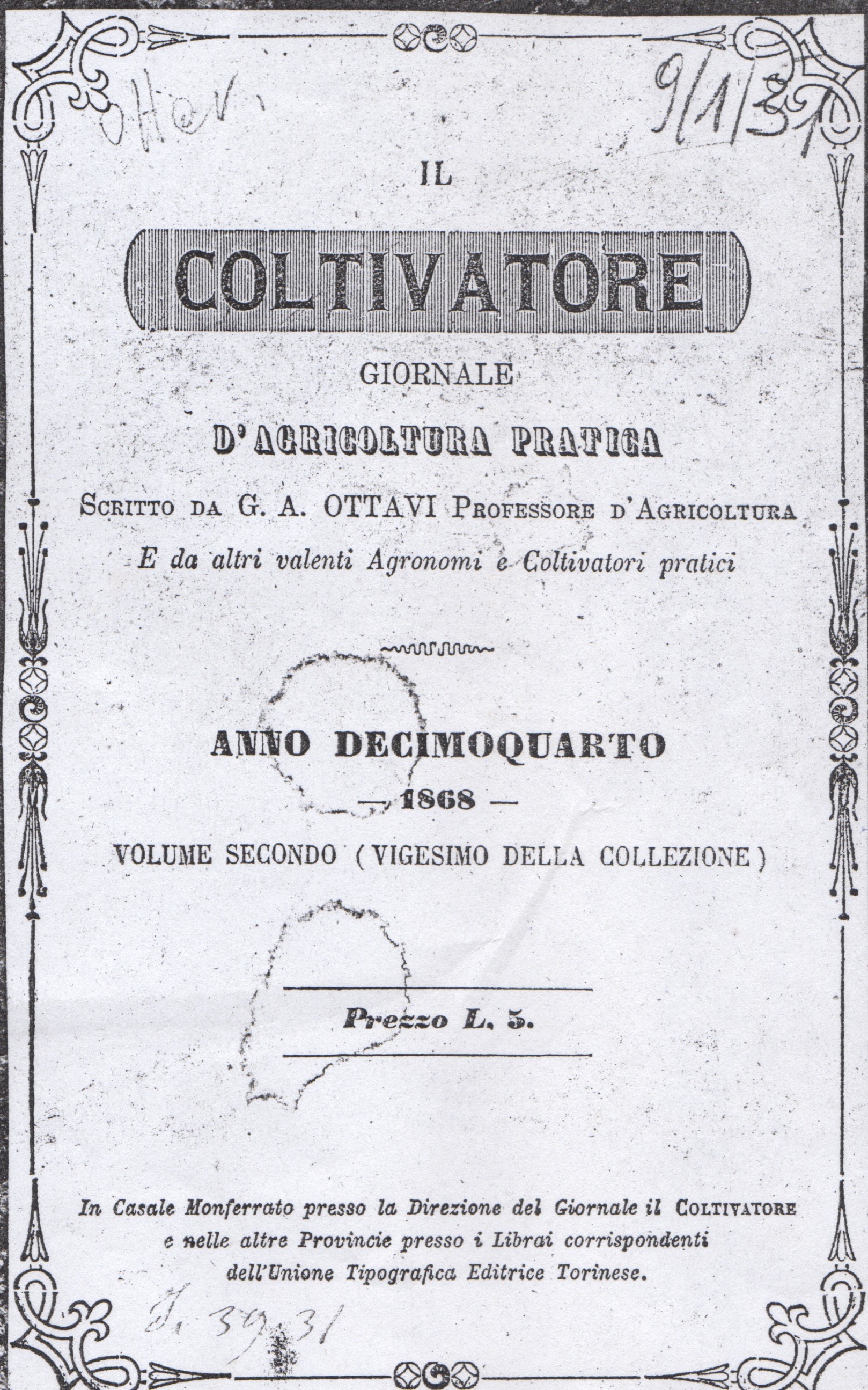 Il Coltivatore, 1868